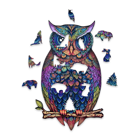 Dřevěné puzzle Mandala Owl